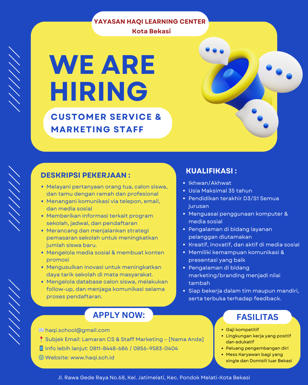 Lowongan Kerja Customer Service & Marketing Staff